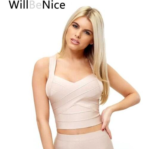 WillBeNice 2018 New Arrival Cheap Nude 2018 Womens New Fashion Spaghetti Strap Short Sexy Club Crop Bandage TankTop