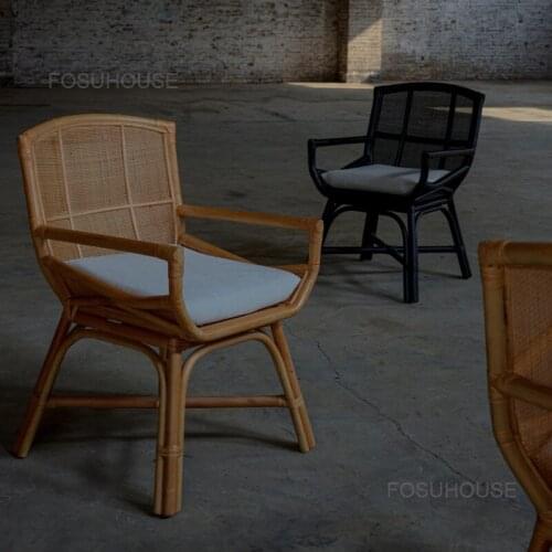 Japanese Rattan Armchair Natural Rattan Woven Living Room Chairs Home Furniture Designer Dining Chair Leisure Recliner Chair
