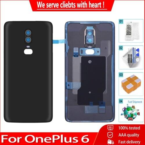AAA+ Back Battery Cover For Oneplus 6 Housing Back Door Case Battery Rear Back Cover With Camera Glass Lens replacement Parts