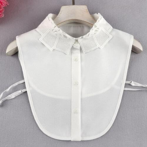 Linbaiway Women Solid White Fake Collar Female Chiffon Shirt False Collar Ladies Detachable Collar Sweater Dress Lapel Shirt Top