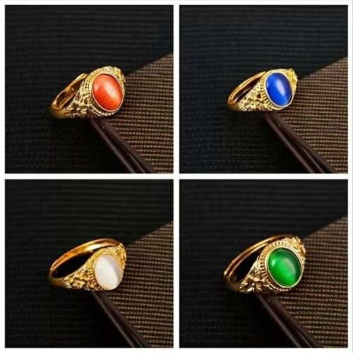 Cat Eye Gold Rings for Women 24K Gold Plated Brass Rings Round Oval Imitation Gemstone Engagement Wedding Rings Jewelry Gift