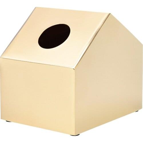 Golden Small House-Shaped Tissue Box, Metal Living Room Napkin Paper Box, Decorative Ornaments