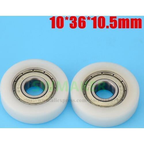 1pcs 10*36*10.5mm flat F wheel, nylon /pom polyoxymethylene, plastic coated plastic bearing pulley, roller