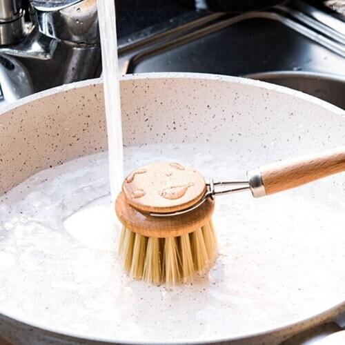 1PC Wooden Long Handle Pan Pot Brush Dish Bowl Washing Cleaning Brush Household Kitchen Cleaning Tools Kitchenware
