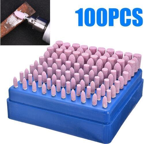 100pcs Abrasive Stone Rotary Wheel Grinding Head Wheel 3mm Red Corundum Electrical Metal Polishing Grinding Tools Set