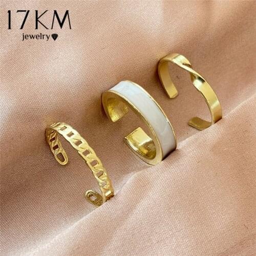 17KM Trendy Resin Chain Rings Set For Women Fashion Simple White Black Green Open Rings Female Finger Ring Jewelry Gift