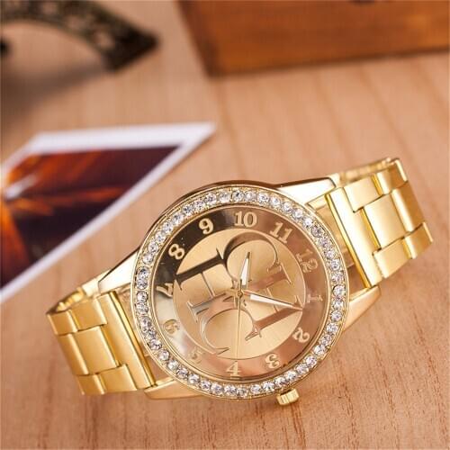 2018 Luxury Brand Gold Fashion Ladies Wristwatch Stainless Steel Dress Quartz Watch Women Rhinestone Watches Relogio Feminino