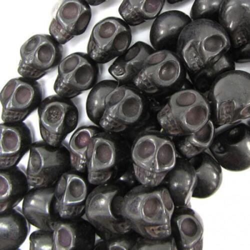 30pcs 13mm Black Stone Carved Skull Bone Beads Jewelry Making