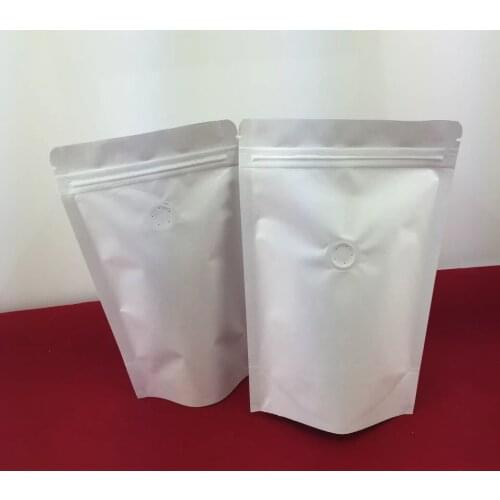 50pcs White/Black Aluminum Foil Coffee Valve Ziplock Bag Stand-up Foil Coffee Beans Packaging Bag 50g ~ 2 pound