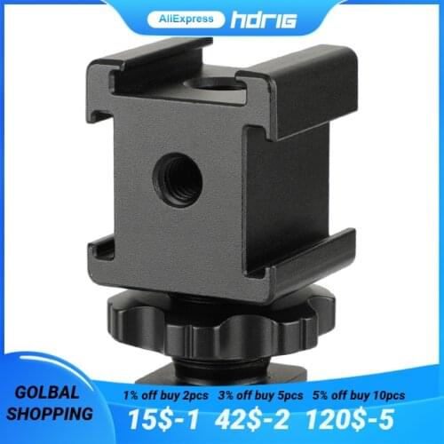 HDRiG 3 In 1 Cold Shoe Mount Adapter With Two1/4"-20 Thread For LED Lights Monitors Or Cameras Microphones For Photo Studio