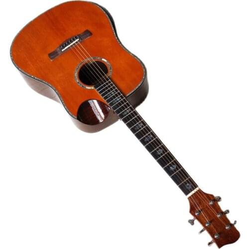 41 inch orange solid spruce wood top acoustic guitar high gloss finish 6 string folk guitar with radian corner