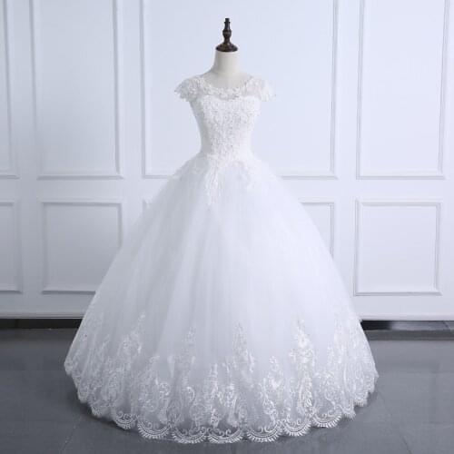 2021 Ball Gown Wedding Dress Lace Body Pearls Short Sleeve Plus Size Real Image Bridal Vestido De Noiva