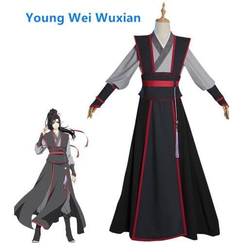 FREE shipping Mo Dao Zu Shi Cosplay Wei Wuxian Young Grandmaster of Demonic Cultivation Costume Men Anime Wei wuxian Wig shoes