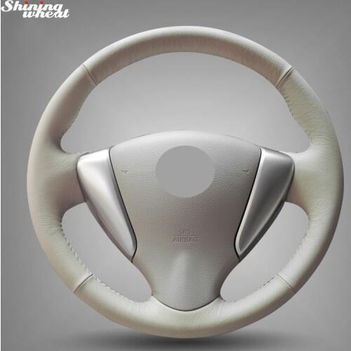 BANNIS Beige Leather Car Steering Wheel Cover for Nissan Tiida Sylphy Sentra 2014 Note