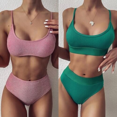 High Waist Bikini 2020 Women Swimsuit Push Up Bikini Set Crop Swimwear Female Two Piece Bathing Suit Vest Biquini