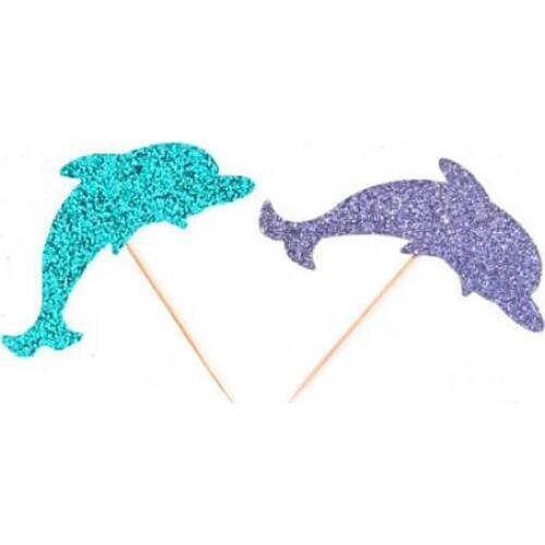 GLITTER Dolphin birthday beach wedding cupcake toppers baptism Christening gender Reveal party decoration doughnut toothpicks