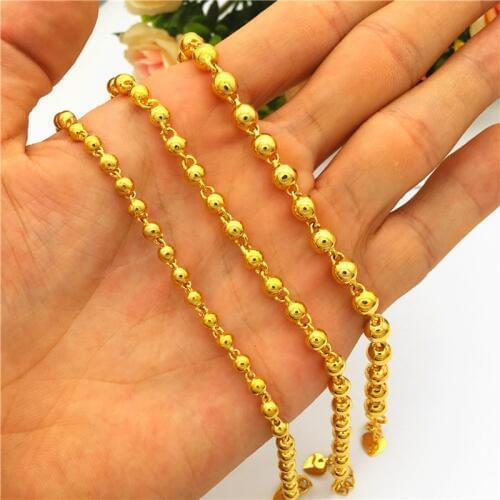 Pure gold color bracelets & bangle for women,24k plating 4mm /5mm ball beads bracelet,fashion gold bracelet,women girls bracelet