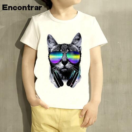 Childrens Cool Cat With Sunglasses Design Baby Boys/Girl T Shirt Kids Funny Short Sleeve Tops Children Cute T-Shirt,HKP129