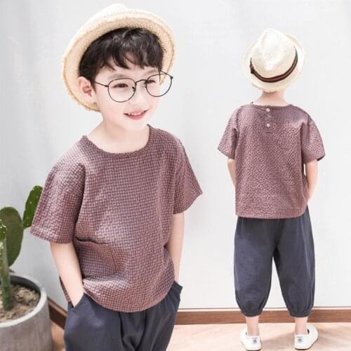 Childrens Clothing Boy Summer Clothing Cotton and Linen Suit 2021 New Childrens Summer Handsome Boys Summer Fashionable