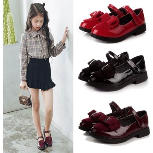Childrens Girls Patent Leather Single Shoes For Teens Girls England School Black Bow Princess Dance Performance Shoes New 2019