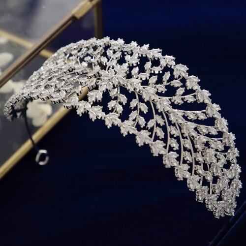 Eulegant Plated Cz Zircon Wedding Crowns Headpieces Crystal Evening Tiara Hairbands Brides Hair Accessories Prom Jewelry