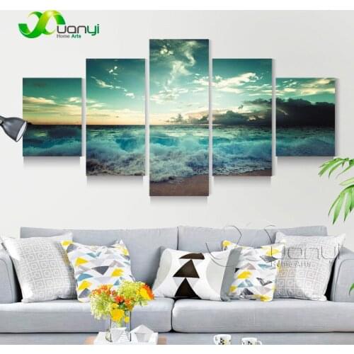 Sea Waves Painting 5 Piece Green Seascape Wall Picture Oil Painting Cuadros Decoration For Bedroom Cuadros Decoration Unframed