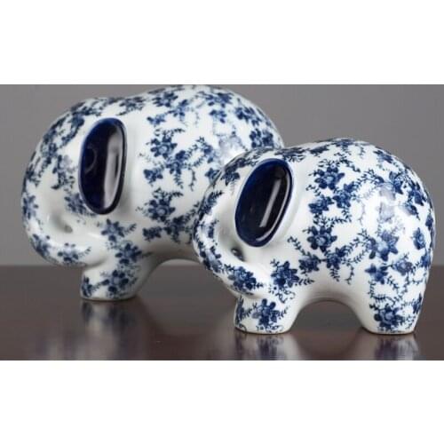 Ceramic elephant ornaments a pair of blue and white porcelain elephant crafts home decoration