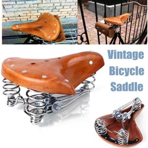 Brown Vintage Genuine Leather Bicycle Saddle Seat Comfortable Riding Cushions Bike Saddle Bicycle Parts Replacement