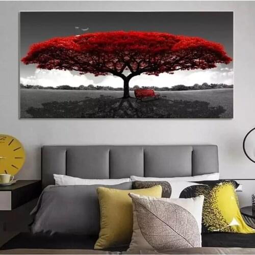 Red abstract leaves landscape oil painting canvas print high-definition paintings and posters for home living room decoration