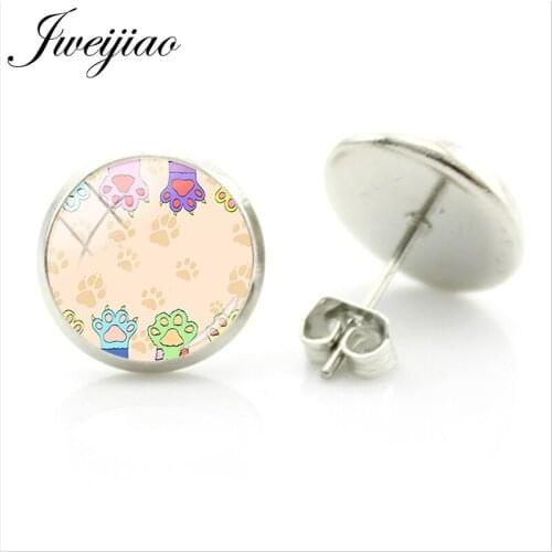 JWEIJIAO Round Stud Earrings 12 MM Glass Cabochon Dome Earrings Jewelry
