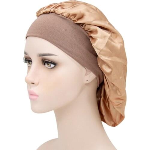 Fashion Hair Care Beauty Shower Cap Large Solid Color Caps Wide-Brim Elastic Night Unisex Supplies Satin Chemotherapy Caps