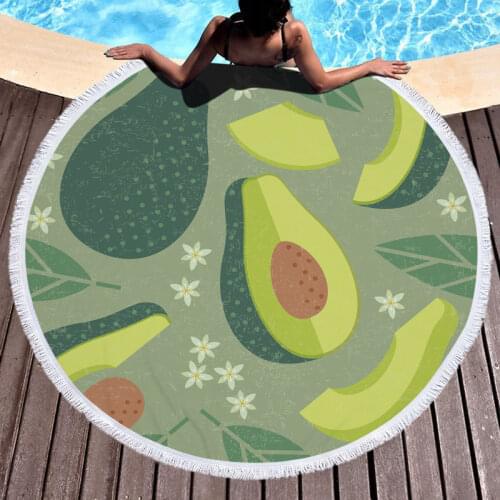 Cartoon Avocado Pattern Summer Beach Towel Microfiber Fabric Round Beach Towels With Tassel Big Bath Towel Yoga Mat 2020 New