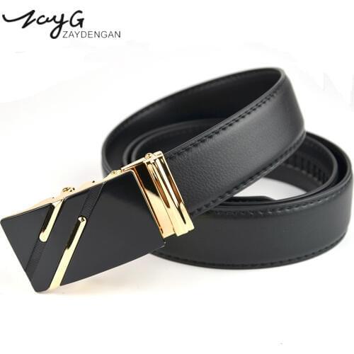 ZAYG Men Gold Luxury Automatic Buckle Belt Classical Belts For Men Leather Belts Fashion High Quality Business Style Black Belt