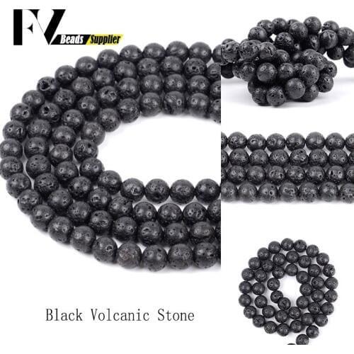 Natural Black Volcanic Lava Stone Round Beads For Jewelry Making 4 6 8 10 12mm Gem Ball Beads Diy Needlework Accessories 15inch