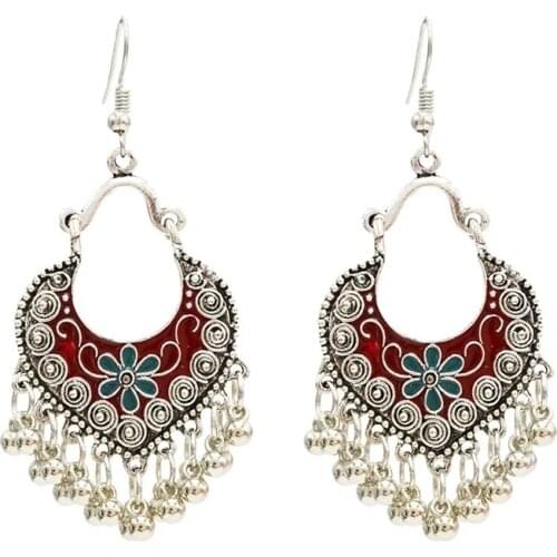 New Ins Indian Gold Handmade Beads Blue Enamel Flower Thailand Piercing Earrings Gypsy Fashion Party Jewelry Gift Bijoux