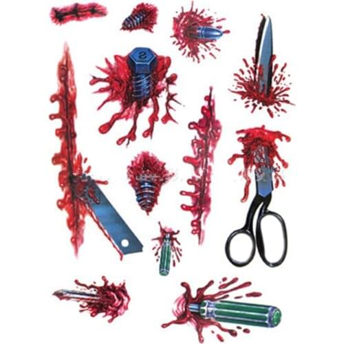 New Listing Halloween bloody temporary tattoo stickers Scissors Blade stabbed 15X10CM