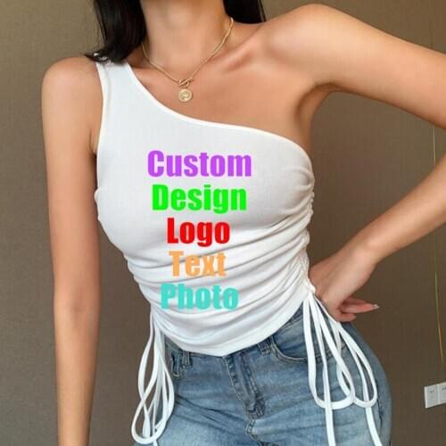 Custom solid color slim top feminine one-shoulder open back bilateral drawstring vest