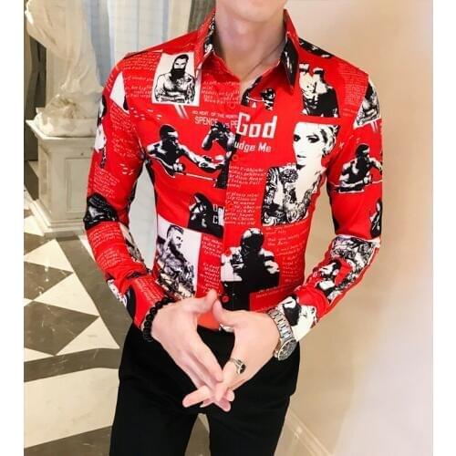 Fall 2019 Slim Long Sleeve Shirt Mens Social Blossom A236-9826-P55