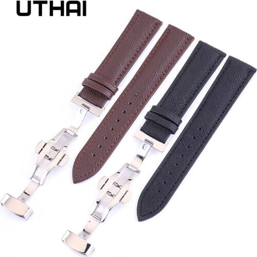 UTHAI B01 Genuine Leather Watchbands 12-24mm Universal Watch Butterfly buckle Band Steel Buckle Strap Wrist Belt Bracelet + Tool