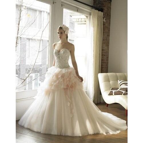 Luxurious crystal organza ball gown layers of handmade leaves flowers taffeta petals gorgeous beading sweetheart Wedding Dress