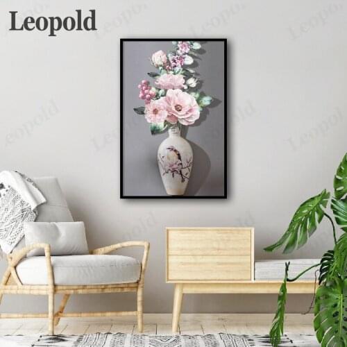 Pink Flower Posters and Prints Vase with Bird Wall Art Gray Series Living Room Decoration On The Wall Canvas Spray Painting