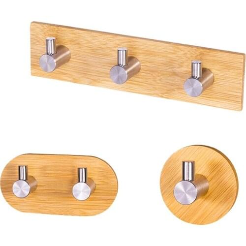 Self Adhesive Hooks ,3 Packs Wall Hooks Towel Coat Hanger Bamboo Hanger Shelf For Bathroom Kitchen Bedroom