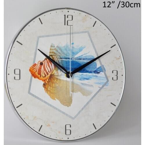 Silver Circled Golden Fish MDF Wall Clock Mordern 12 Inches Round Single Face Wall Quartz Clock With Arabic Numbers Printed
