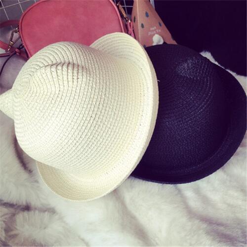 Fashion Cat Ears Formal Hat Summer Style Kids Sun Straw Hat Caps Soild Beach Lovely Girl Sun Hat Baby Cat Ears Hat Caps