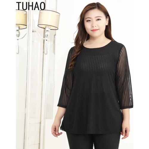 TUHAO Autumn Spring Ladies Blouses Shirt Black Elegant Office Blouse Plus Size 10XL 8XL 6XL Womens Tops Feminine Blouses WM09