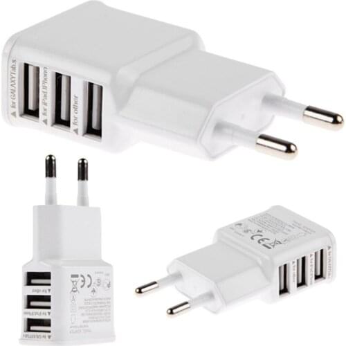 Universal Euro EU Plug 3 Ports AC Power USB Wall Travel Charger Adapter for iPhone Samsung Cell Phone charger 100pcs