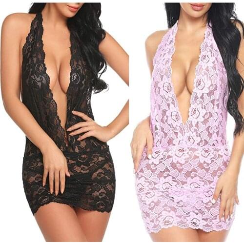 Women Clothes Fashion Women Sleepwear Sleevless Lace Home Dress Dark V Neck Sexy Nightgown Fashion Female Nightdress