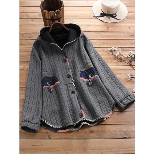 Women Warm Cashmere Coats Autumn Winter Single-Breasted Hooded Outwear Patchwork Button Twist Casual Jackets Cardigans 2020