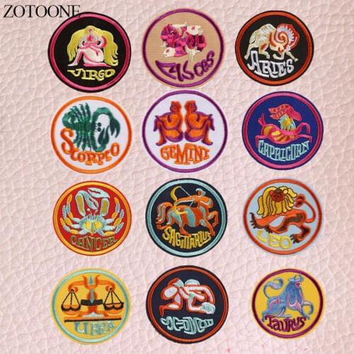 ZOTOONE 12 Constellations Patch Leo Virgo Aquarius Taurus Cheap Embroidery Iron On Patches For Clothes Jacket Backpack DIY Badge