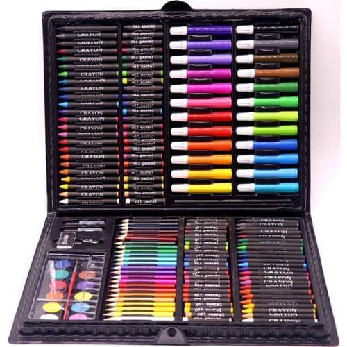 168pcs Drawing Pen Art Set Kit Painting Sketching Color Pencils Crayon Oil Pastel Water Color Glue with Case for Children Kids